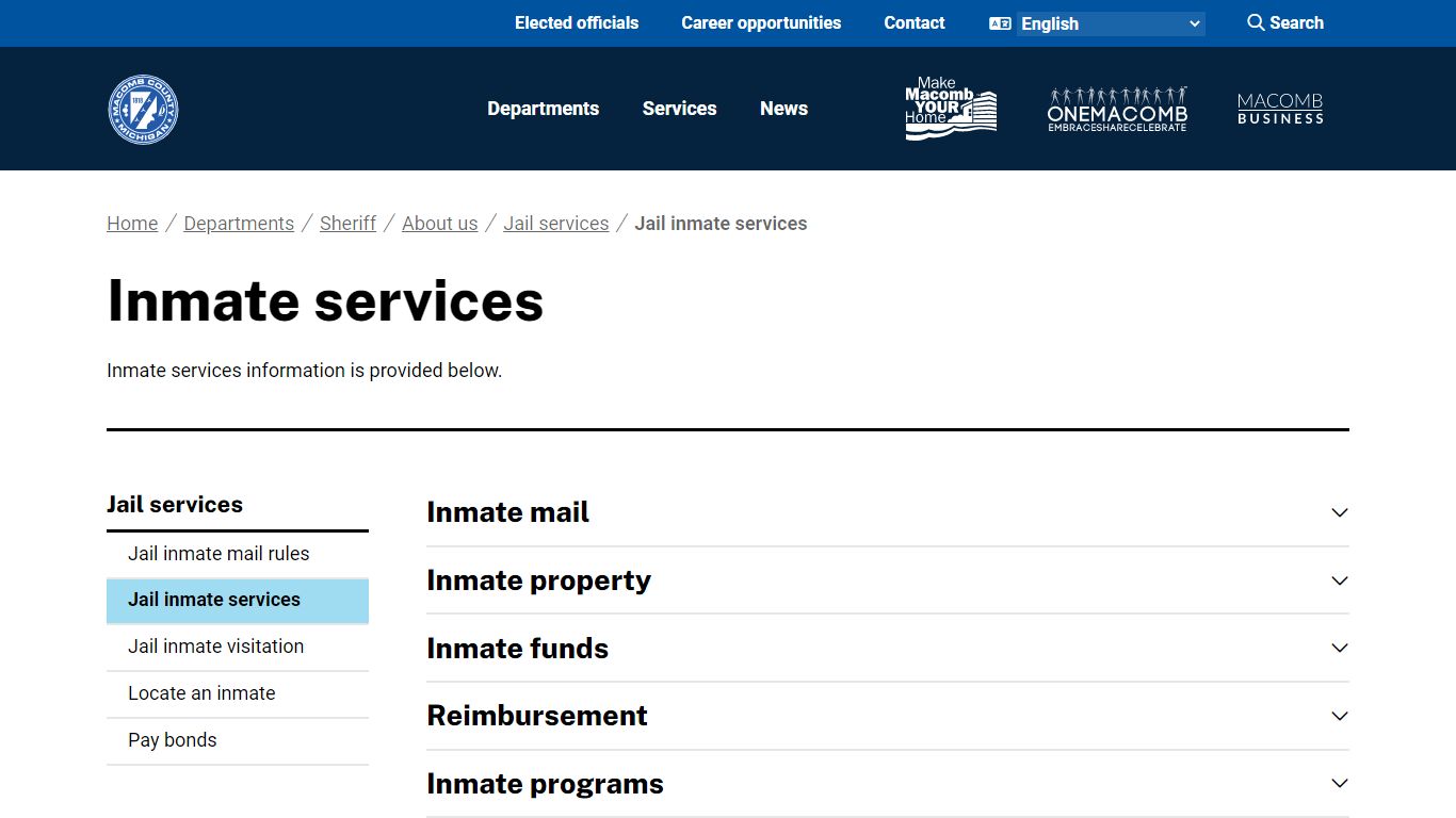 Inmate services - Macomb County